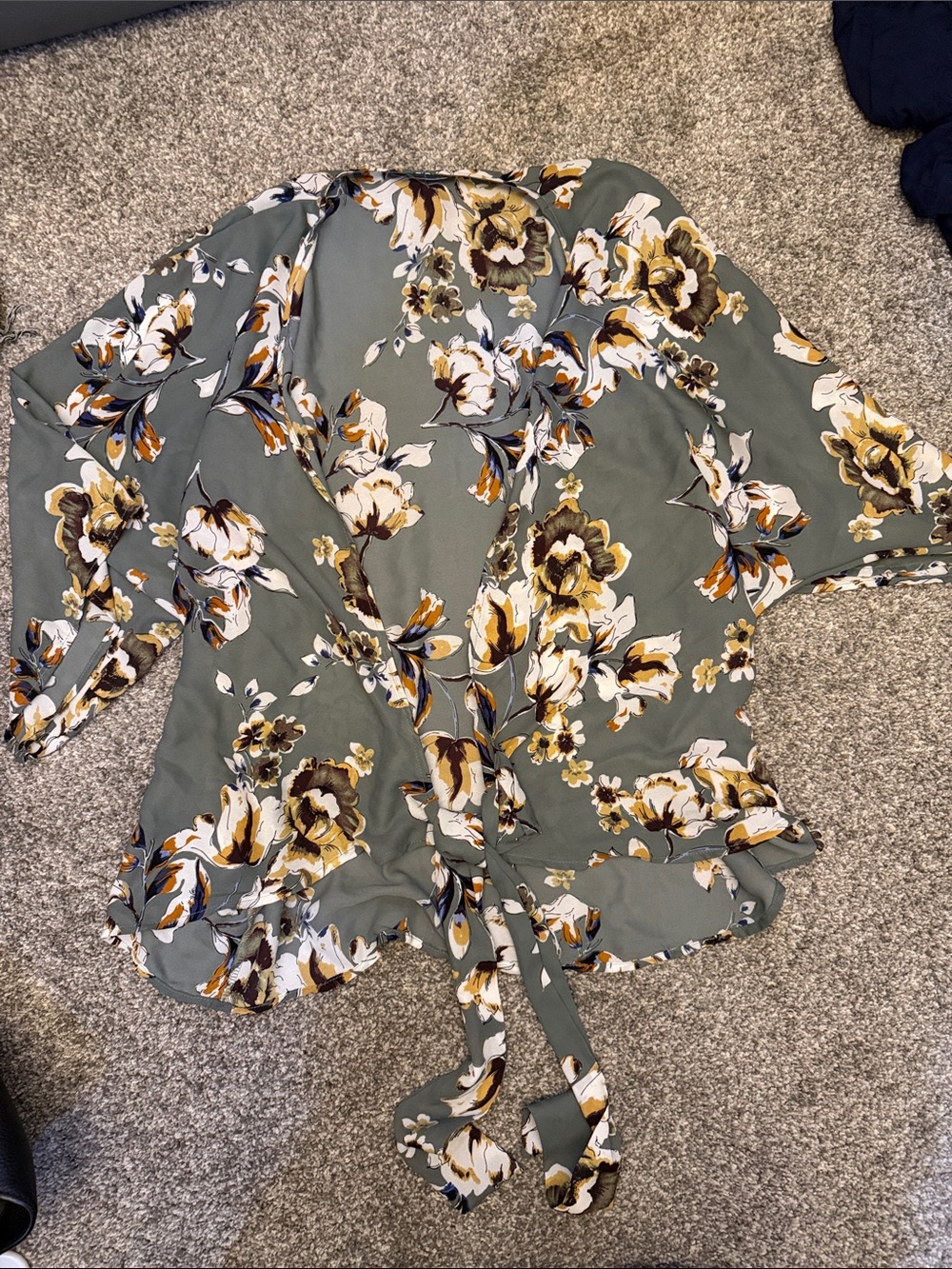 West Kei Olive Green Floral Tie-Front Blouse